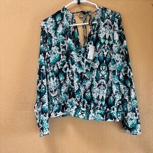 Gabrielle Union New York Company Women's Snake Print Tie Back Blouse Size L